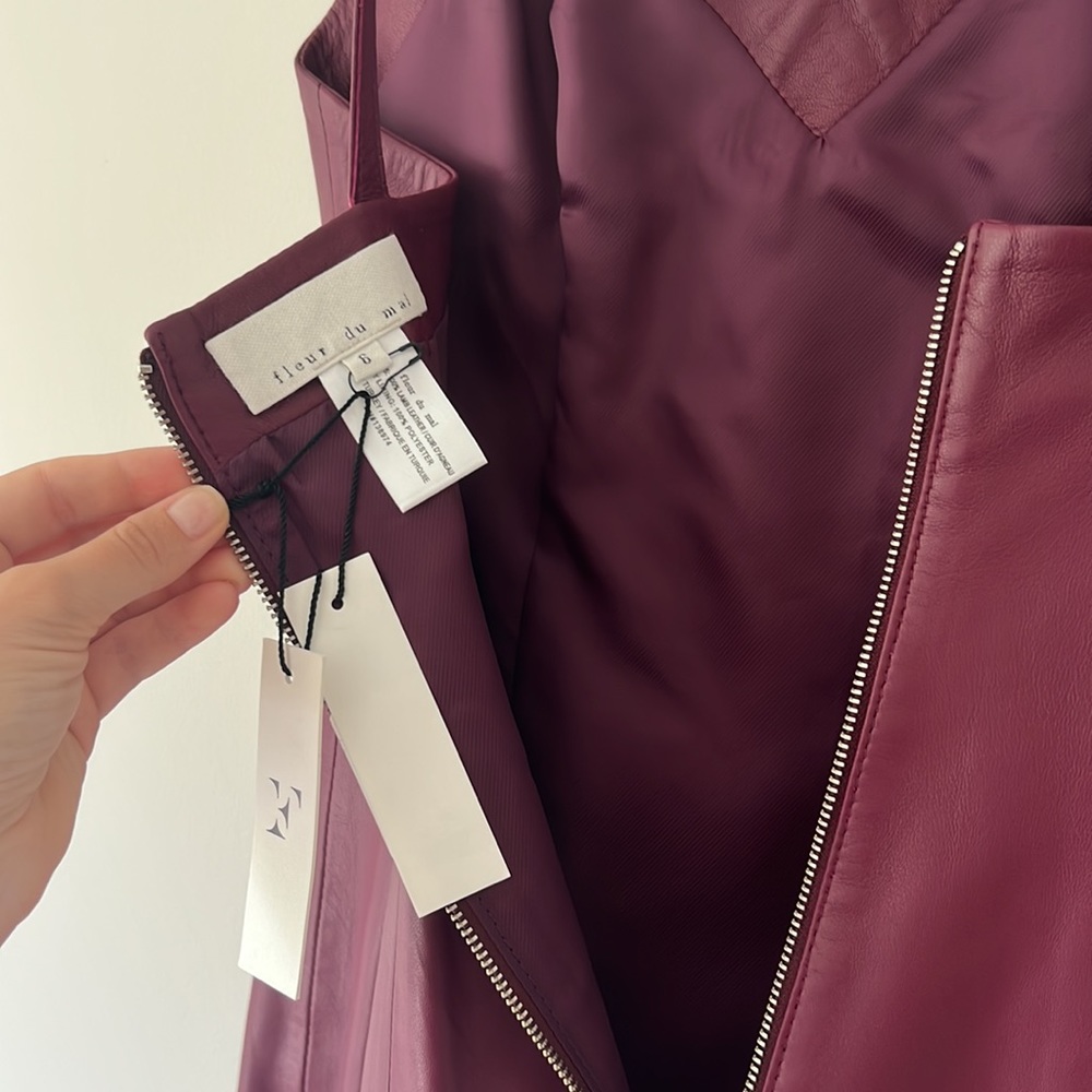 Fleur du mal Bordeaux Lamb Leather Mini Dress - Picture 8 of 13